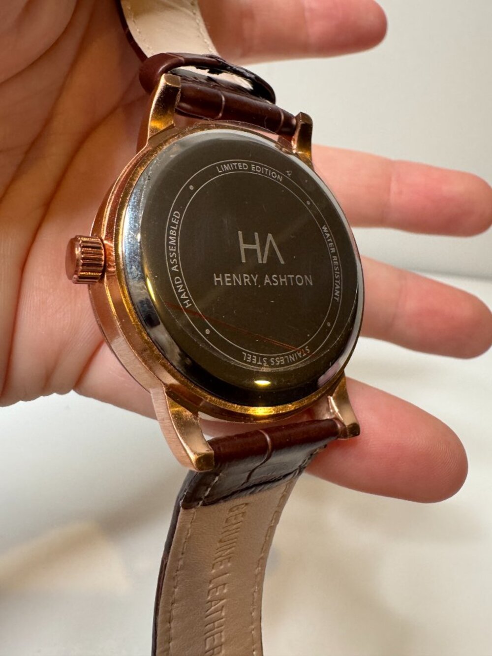 NWOT Henry Ashton Certified Date Dials Watch White Dial Blue Hand Brown Leather - Picture 5 of 5